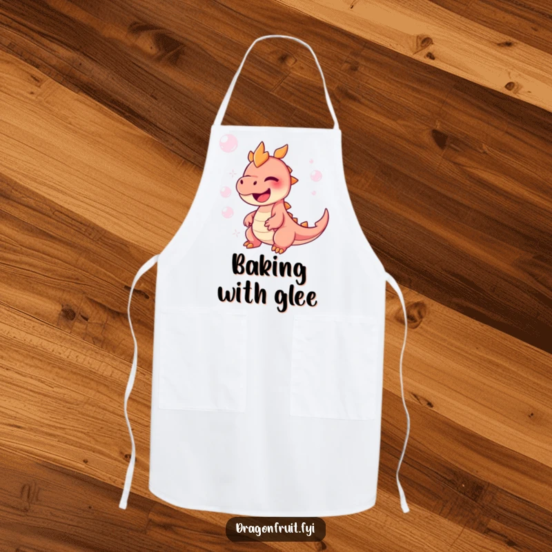 Funny Dragonfruit Apron with a character uncontrollably giggling amidst floating bubbles, designed for kitchen cheerfulness.