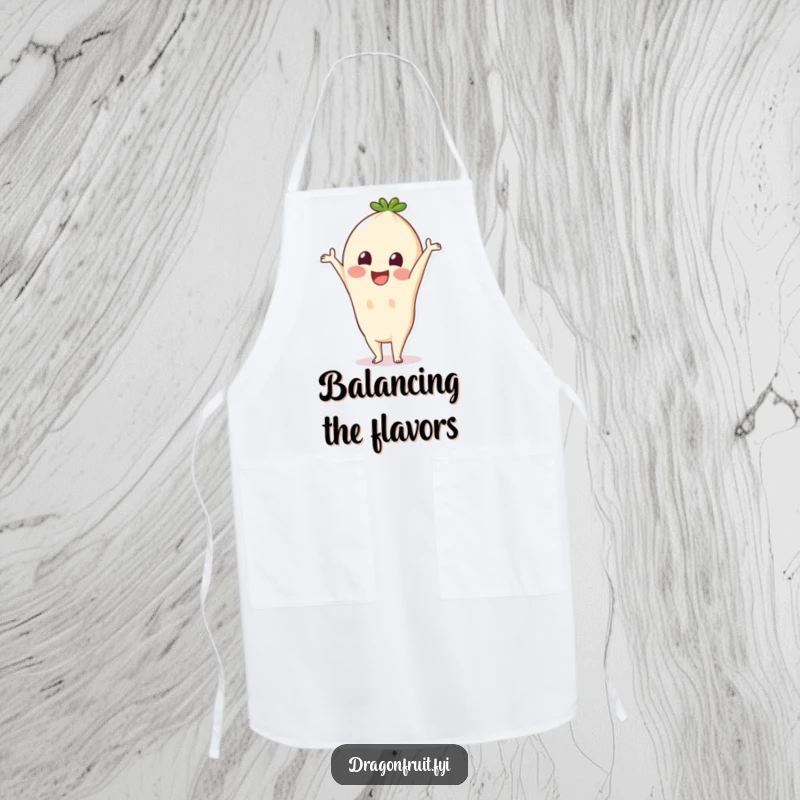 Funny Pitaya Apron: A pitaya fruit smiling upside down in a handstand, a humorous kitchen accessory for cooks who love fun.