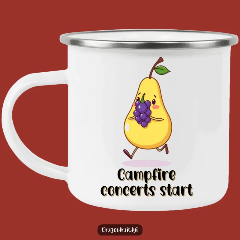 Funny Pear & Grape Camping Mug: Cheerful Characters Rustic Fruit Humor Gift