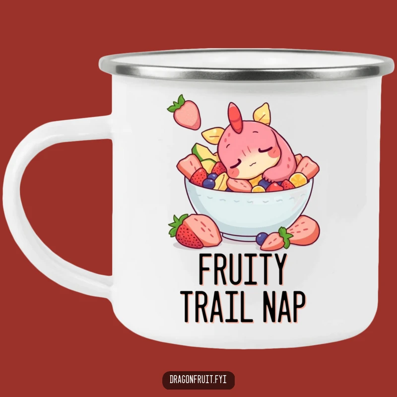Funny Sleepy Dragonfruit Camping Mug: Snoozing Character, Outdoor Slumber Gift