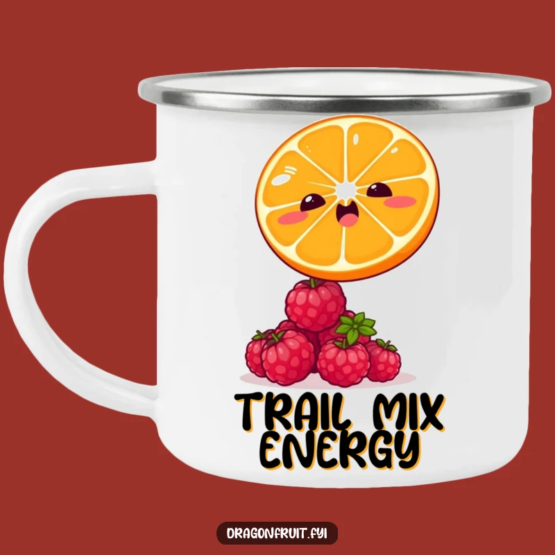 Funny Orange & Raspberry Camping Mug: Winking Citrus Rustic Fruit Humor Gift