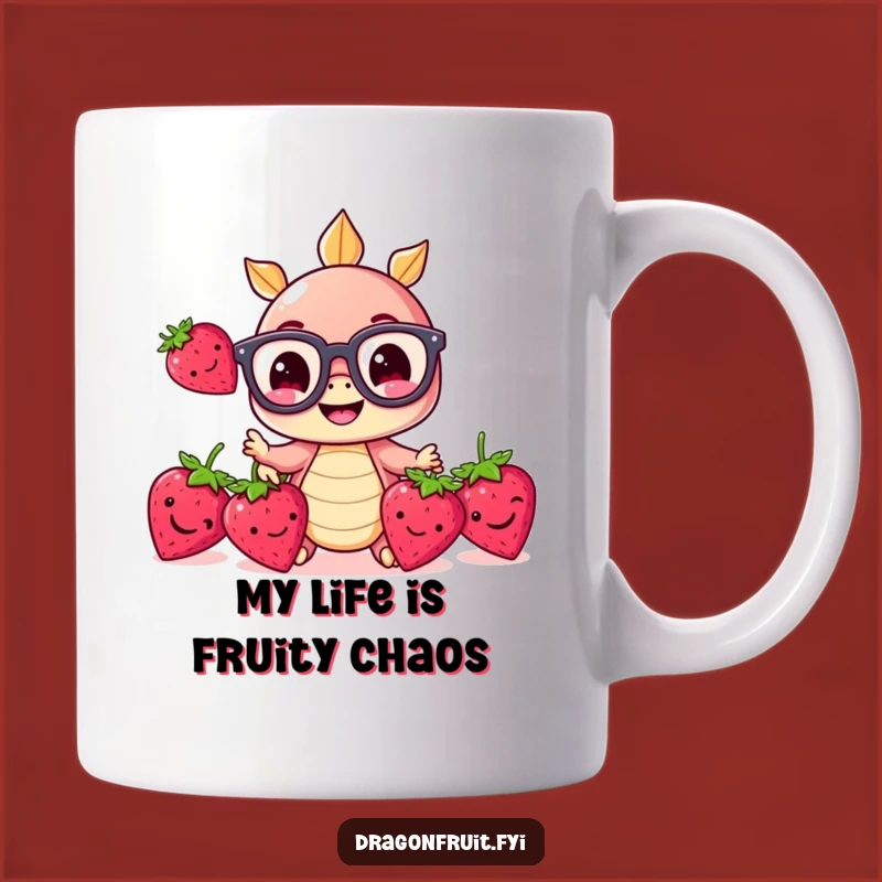 Funny Dragonfruit Glasses Mug: Adorable Fruit Character Juggling Strawberries, Perfect Present!