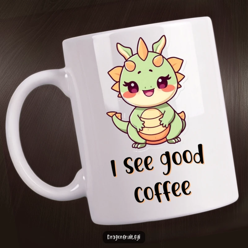 Funny Dragonfruit Pride Mug: A smiling dragonfruit with seeds for eyes beams with pride, radiating joy and uniqueness.