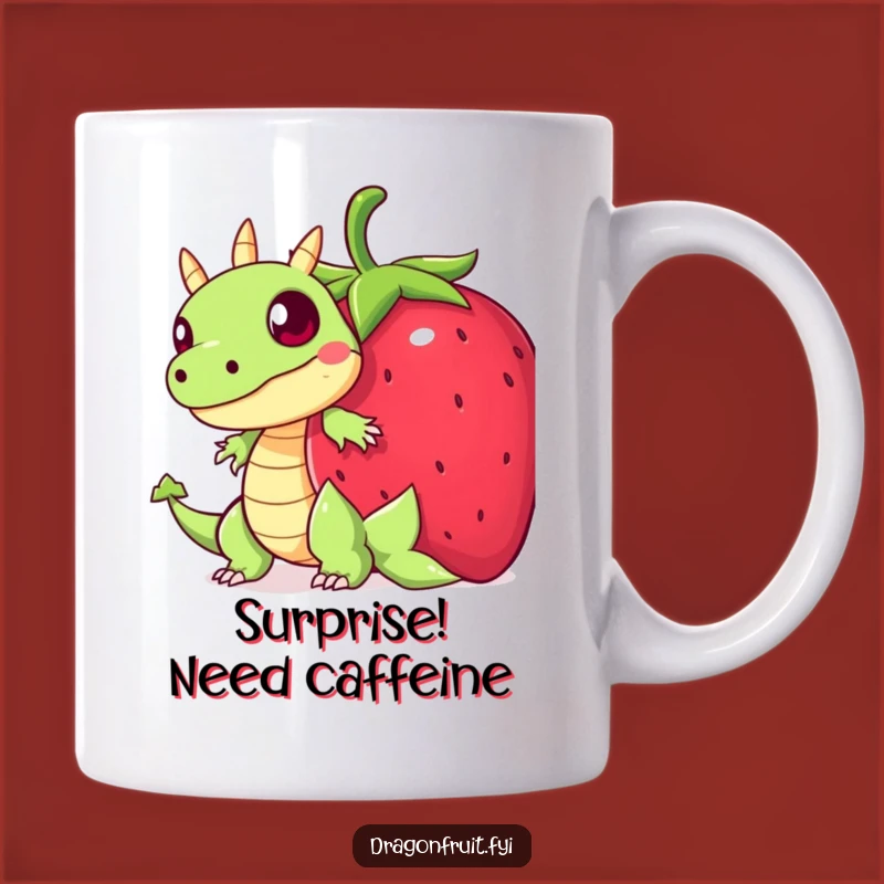 Funny Startled Dragonfruit Strawberry Mug: Hilarious Hiding Fruit Gift