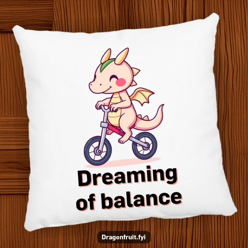 Funny Dragonfruit Pillow featuring a character in a comical unicycle balancing act, adding a touch of humor to any room.