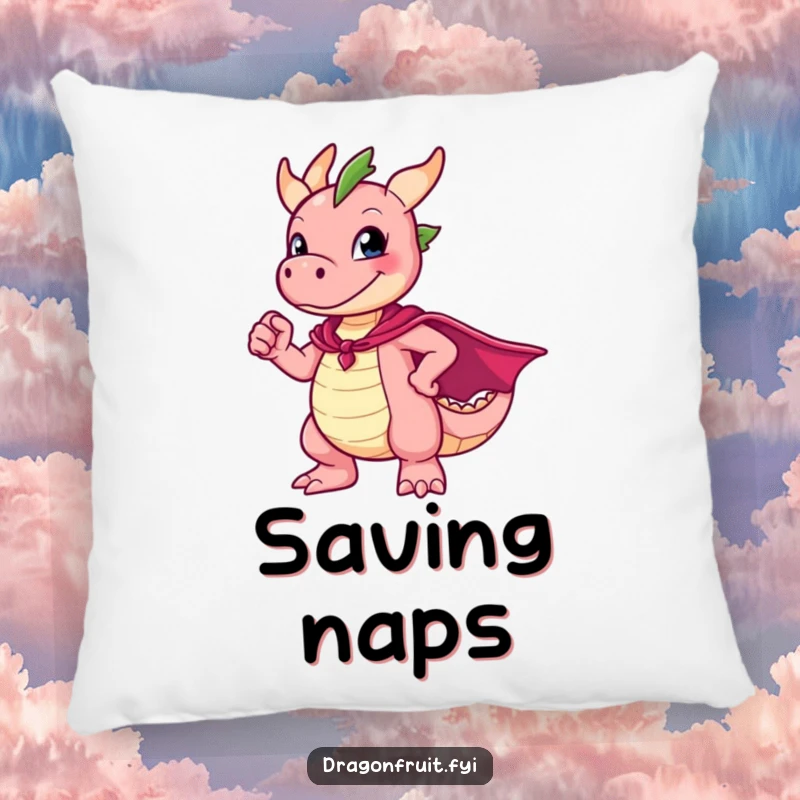Funny Dragonfruit Pillow featuring a character in an awkward superhero pose, perfect for adding comfort and a touch of comedy.