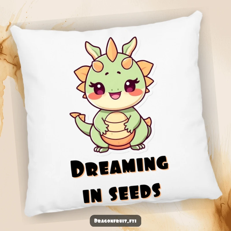 Funny Dragonfruit Pride Pillow: A smiling dragonfruit with seeds for eyes beams with pride, offering comfortable and humorous decorative appeal.