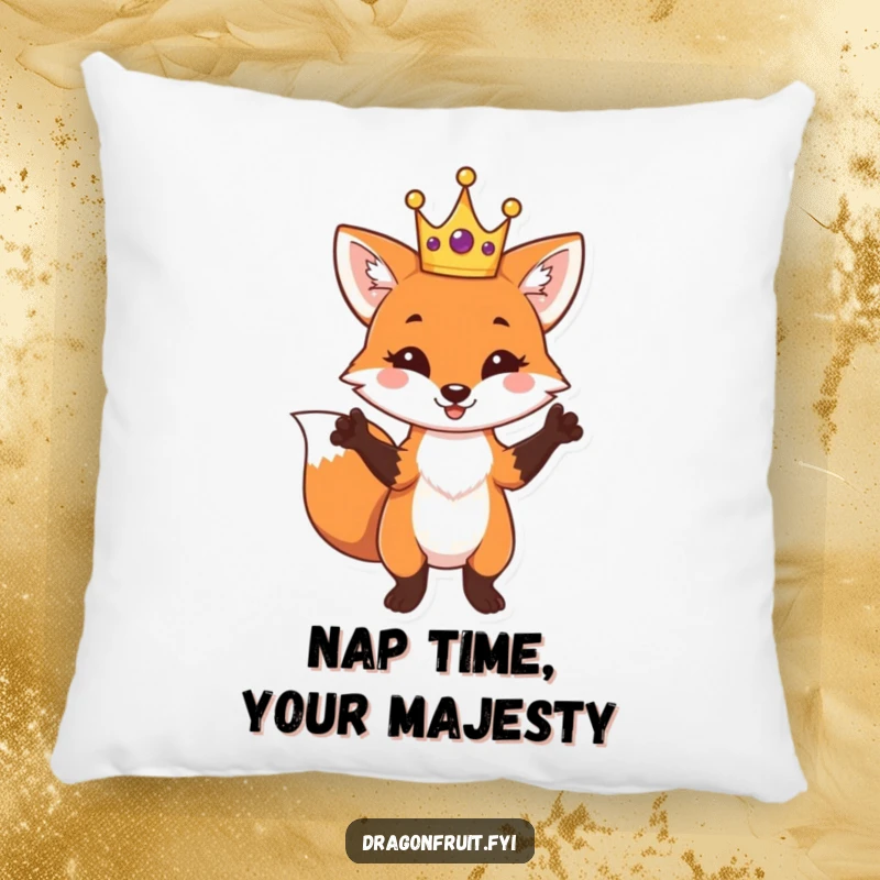 Funny Fox King Pillow with a playful fox wearing a crown and posing dramatically, perfect for sofas.