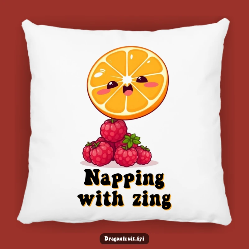 Funny Orange & Raspberry Pillow: Winking Citrus Cozy Fruit Accent Gift