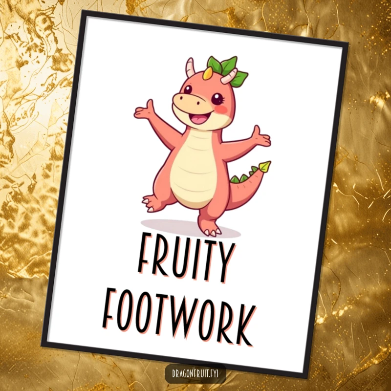 Funny Dragonfruit Digital Art Print of a character in a hilarious, energetic dance pose, ready to brighten any room.