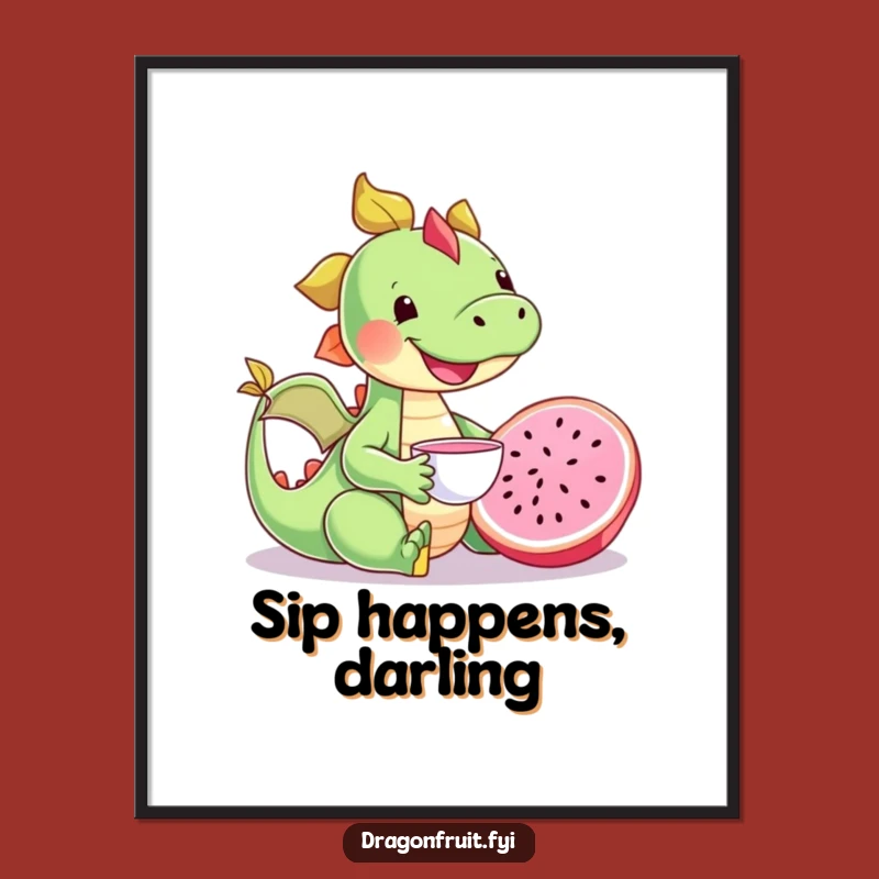 Funny Happy Dragonfruit Tea Party Digital Art - Adorable and Hilarious Decor
