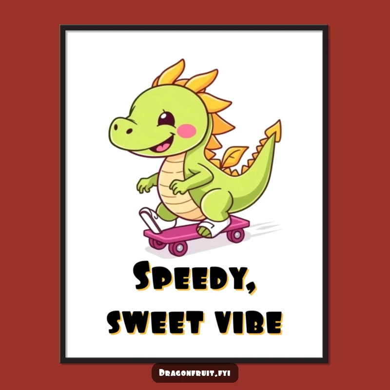 Funny Roller Skate Dragonfruit Digital Print: Zooming Fruit Art for Instant Joy!