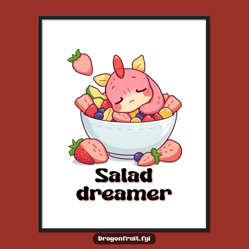 Funny Sleepy Dragonfruit Digital Art: Snoozing Character, Instant Fruity Decor