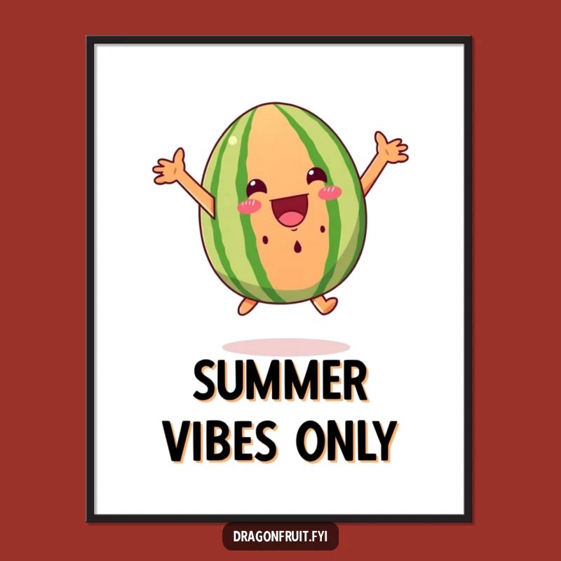 Funny Excited Watermelon Wedge Digital Art - Hilarious Leaping Fruit Print for Instant Cheer