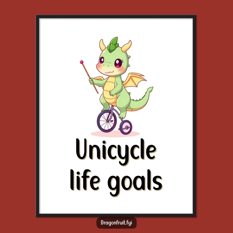 Funny Dragonfruit Unicycle Digital Art - Instant Whimsical Decor Gift!