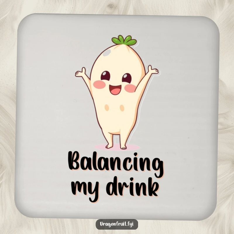 Funny Pitaya Coaster: A smiling pitaya fruit doing a handstand, protecting surfaces with a dose of humorous fruit charm.