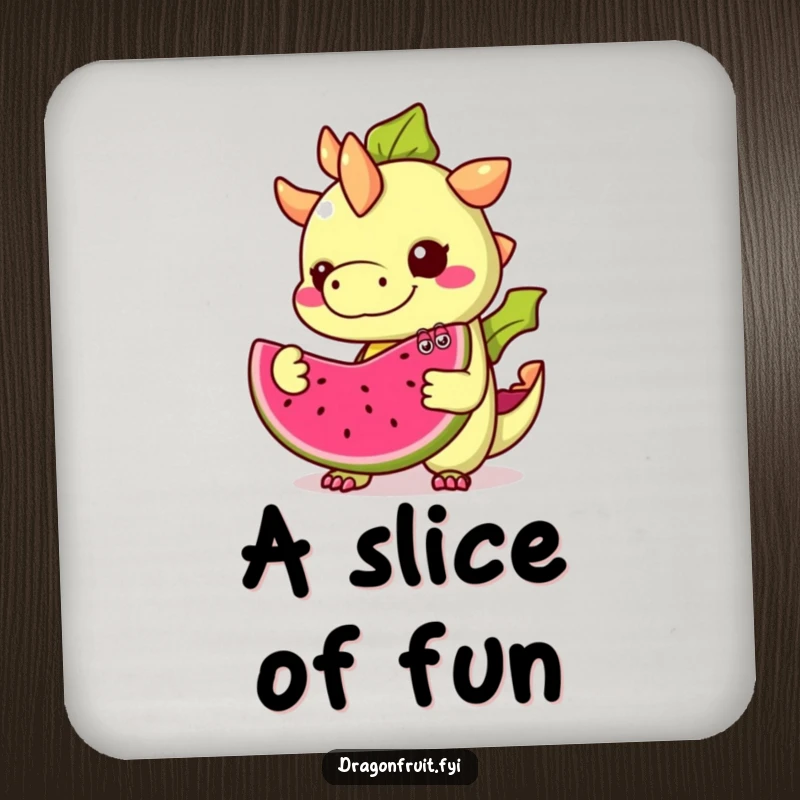Funny Dragonfruit Coaster: A mischievous dragonfruit with googly eyes offers a slice, a humorous and practical table accessory.