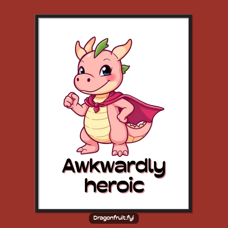 Funny Dragonfruit Hero Poster: Hilarious Awkward Pose Art Print