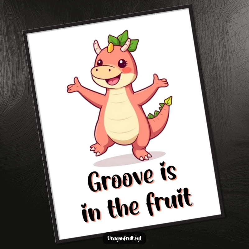 Funny Dragonfruit Poster depicting a lively character caught mid-dance with limbs akimbo, radiating pure, unadulterated silliness.