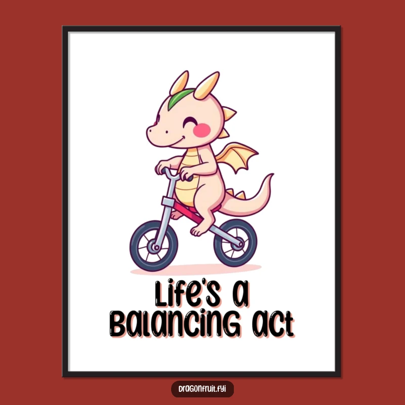 Funny Dragonfruit Unicycle Poster: Hilarious Character Art for Adventurous Walls