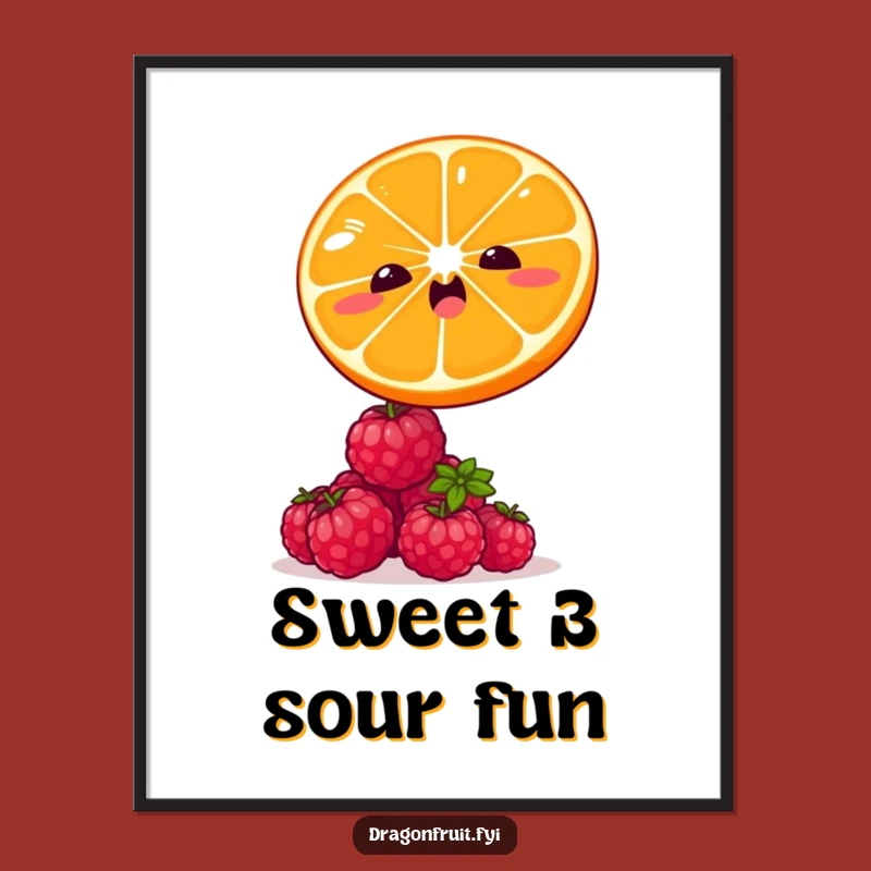 Funny Orange & Raspberry Poster: Winking Citrus Printable Fruit Art Decor