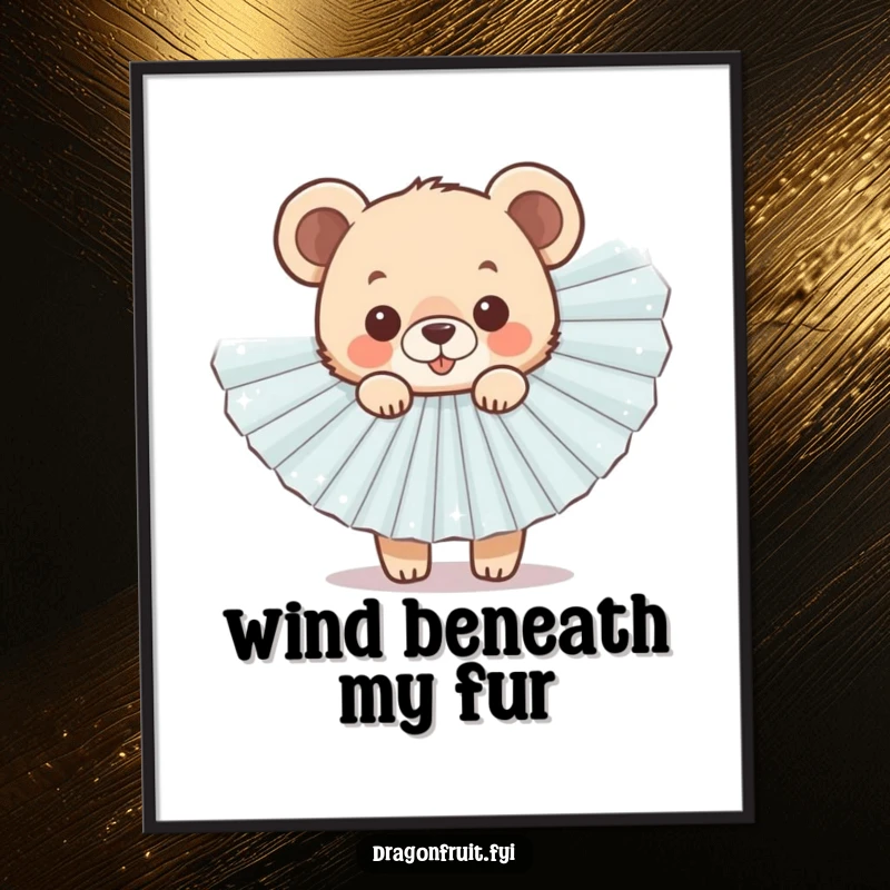 Funny Bear Cub Fan Poster featuring a cheerful cub peeking from behind a large, sparkly fan, ideal wall art.