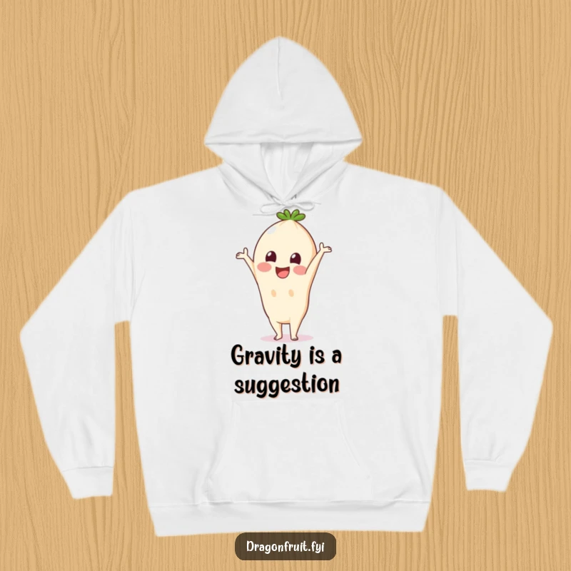 Funny Pitaya Hoodie: A cheerful pitaya fruit balances in a handstand, exuding joy and humor, perfect for stay-warm funny gifts.