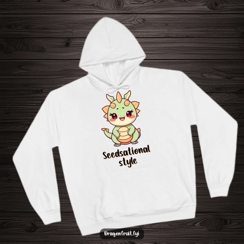 Funny Dragonfruit Pride Hoodie: A smiling dragonfruit with seeds for eyes beams with pride, offering cozy and humorous warmth.