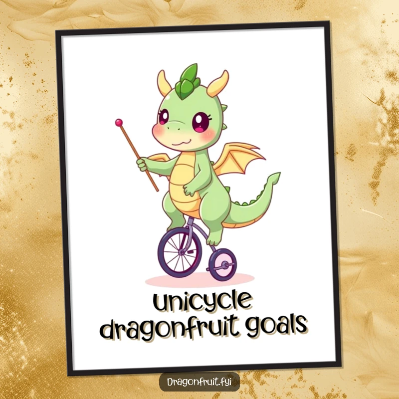 Funny Free Printable Dragonfruit Wall Art: Twinkling eyes, balancing on a tiny unicycle, waving a small flag with flair.