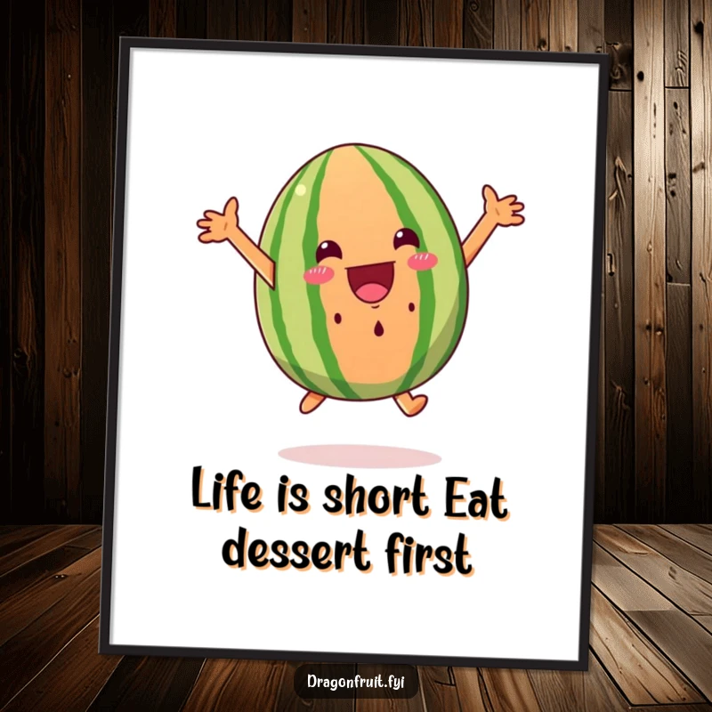 Funny Free Printable Wall Art of an ecstatic watermelon wedge doing a celebratory jump.