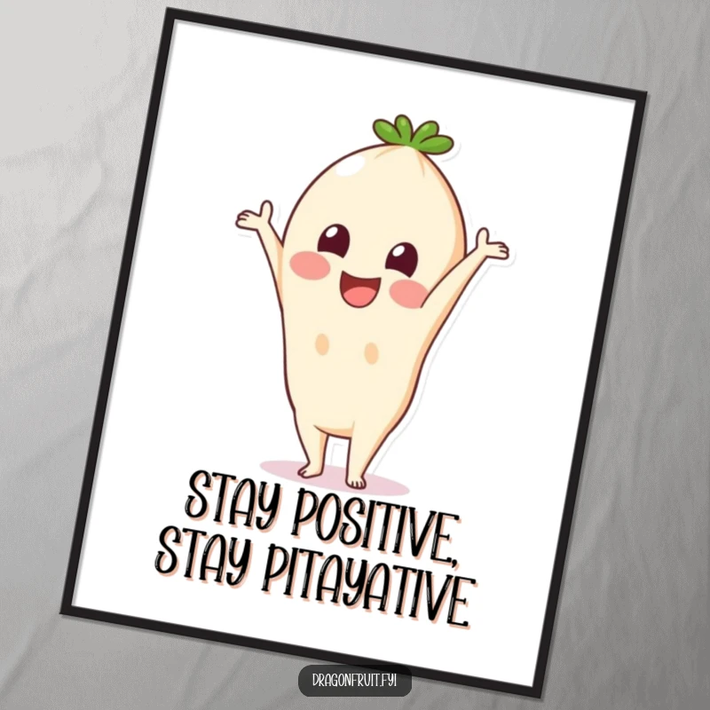 Funny Free Printable Wall Art: A joyful Pitaya character in a perfect handstand, radiating happiness. Ideal downloadable decor.