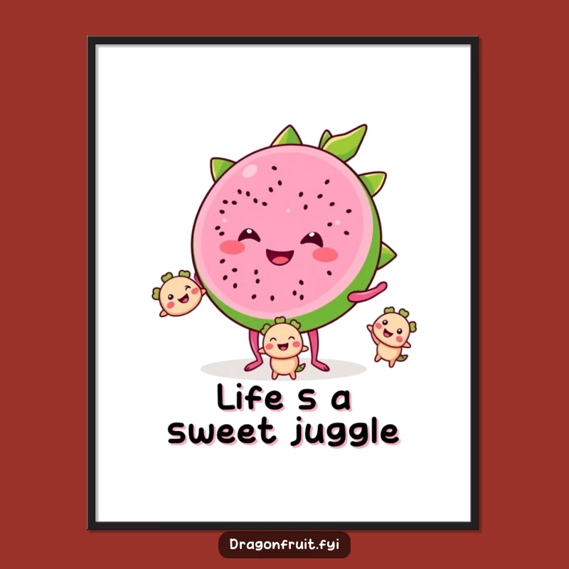 Funny Free Printable Wall Art: Juggling Dragonfruit, Tropical Home Decor Download