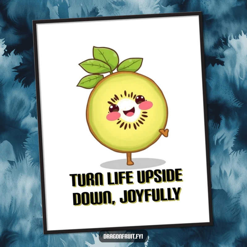 Funny Free Printable Wall Art: Smiling Kiwi Slice Performing a Confident and Joyful Cartwheel
