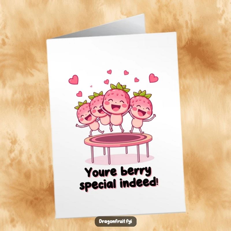 Funny Free Printable Congratulations Card with raspberries bouncing high on a trampoline with glee.
