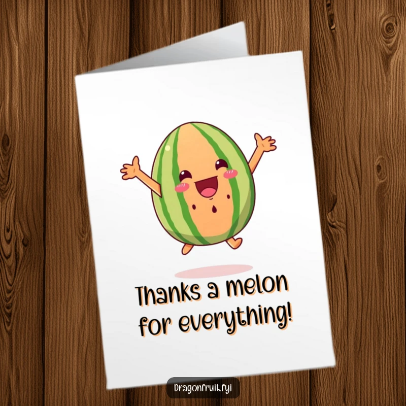 Funny Free Printable Thank You Card with a super excited watermelon wedge leaping happily.