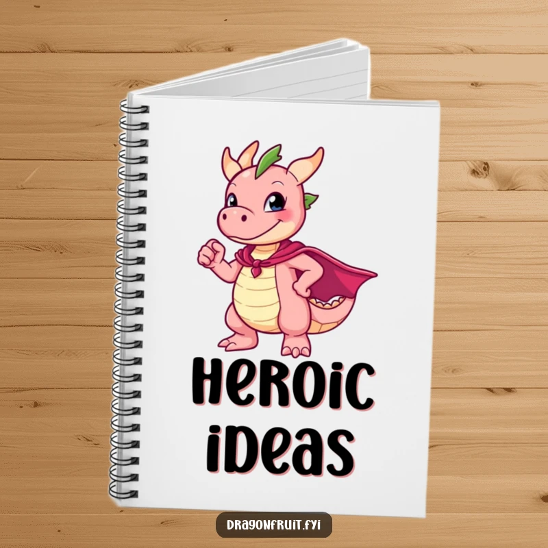 Funny Dragonfruit Notebook featuring a character in an awkward superhero pose, perfect for note-taking with a humorous flair.