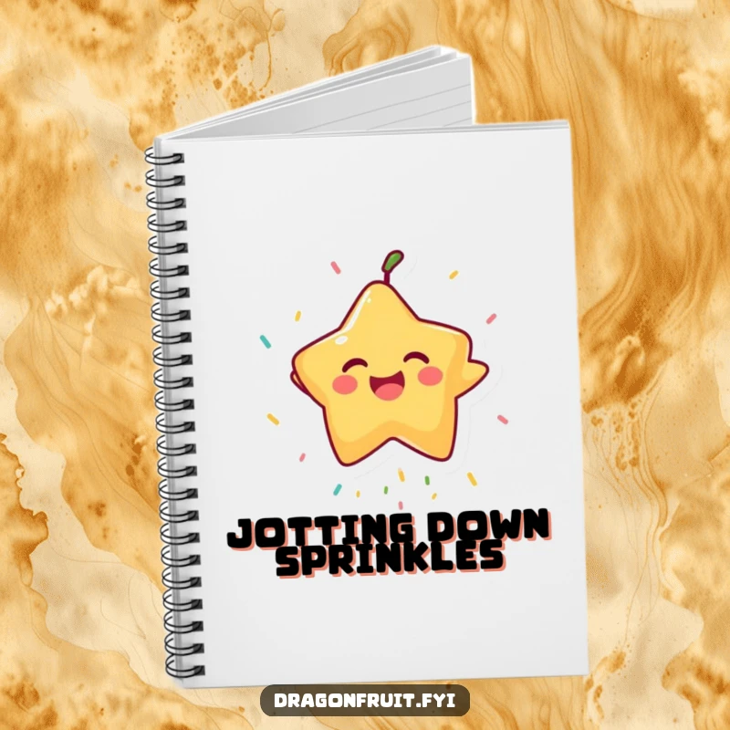 Funny Starfruit Notebook: A laughing starfruit character catching sprinkles, great for writing notes with a touch of humorous sweetness.