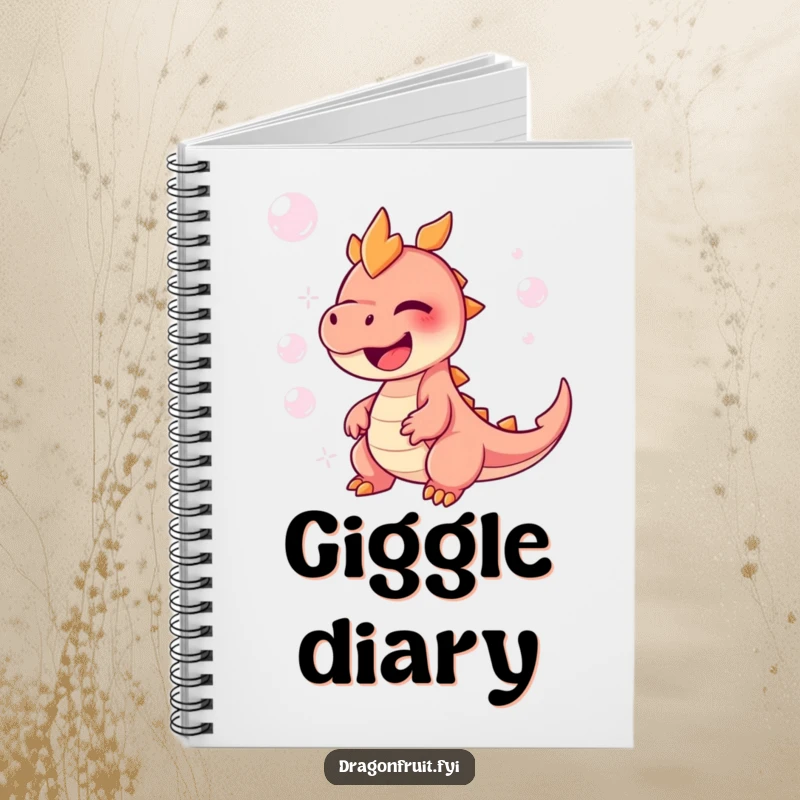 Funny Dragonfruit Notebook featuring a character giggling uncontrollably among floating bubbles, ideal for journaling with a joyful theme.