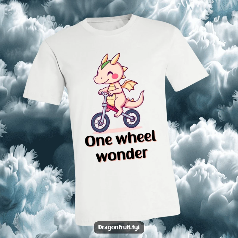 Funny Dragonfruit T-Shirt featuring a character wobbling dramatically while attempting to ride a unicycle, capturing a moment of humorous struggle.